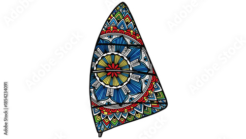 Colorful mandala patterned surf sail with intricate design