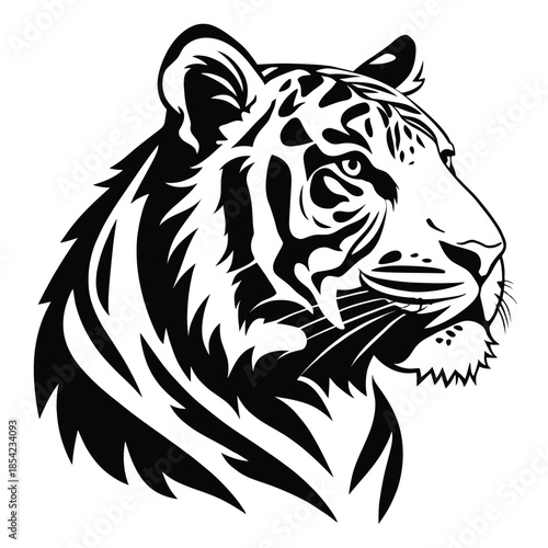 Ultra clean black and white 2d vector tiger silhouettes side view