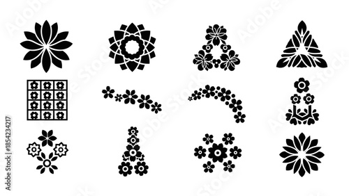 Geometric floral silhouettes collection: diverse flower pattern designs
