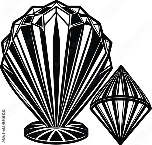 Geometric Black and White Diamond Shapes with Reflective Facets