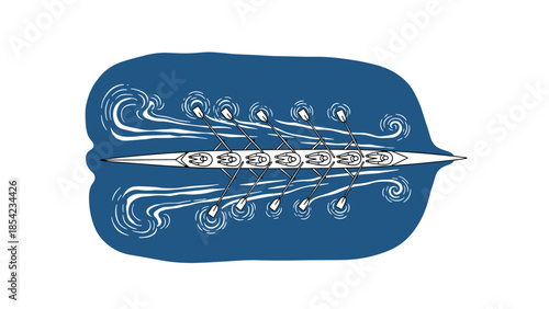 Teamwork in motion: aerial view of rowers in blue