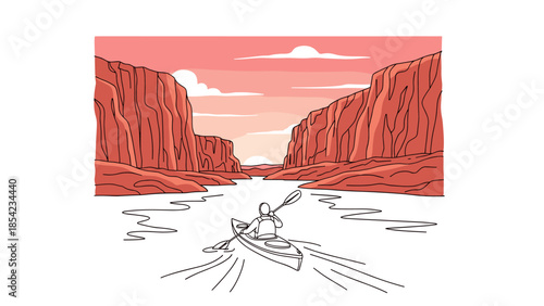 Canyon adventure: kayaking through stunning red rock scenic river at sunset