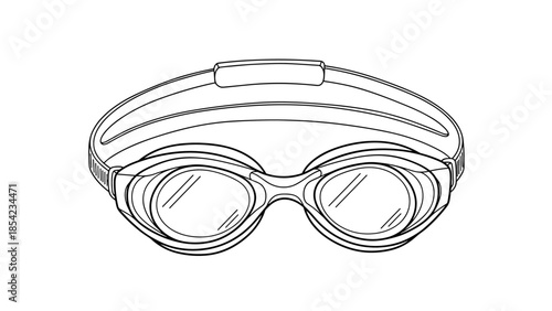 Linear drawing of swimming goggles with detailed design