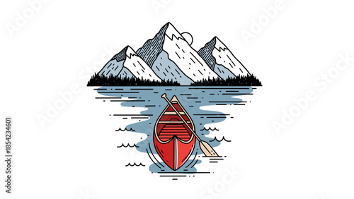 Serene canoe adventure on a mountain lake