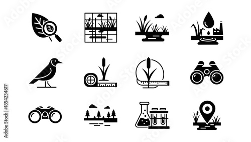 Nature exploration and wildlife icons: minimalist and eco-friendly designs for natural observation