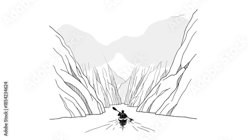 Minimalist kayaking adventure through serene mountain canyon