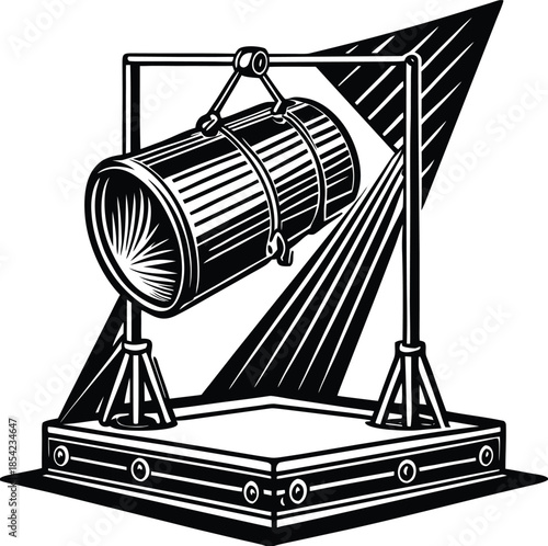 Black and white of a vintage spotlight on a stage