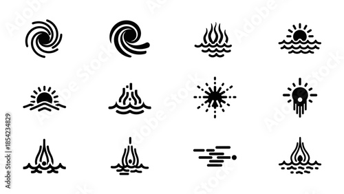 Minimalist black and white nature icons collection for creative design projects