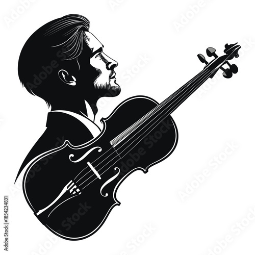 Ultra clean black and white 2d vector silhouette of man playing