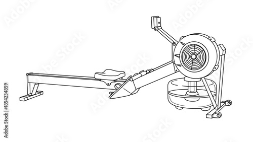 Outline drawing of a modern rowing machine for fitness enthusiasts