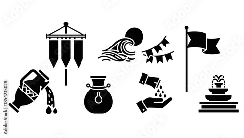 Festival icons: traditional symbols in bold silhouette style