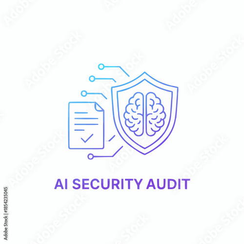 AI security audit concept with shield and brain logo
