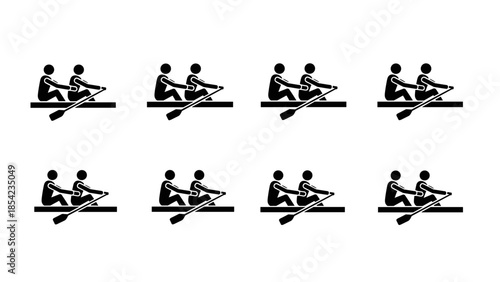 Seamless pattern of team rowing silhouettes in black and white