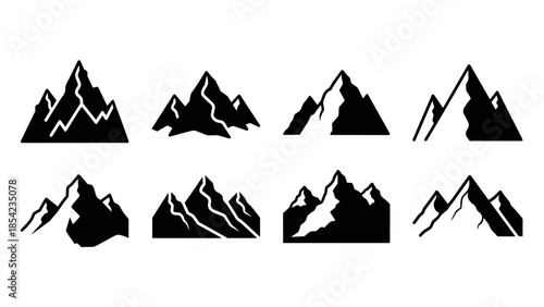Set of mountain silhouettes: bold and minimalist peaks collection in black and white