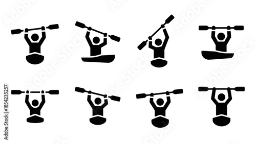 Kayaking silhouettes: set of paddling figures in bold black design