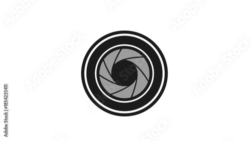 Monochrome camera aperture icon on white background