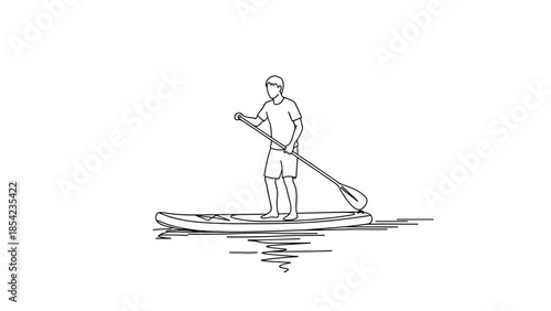 Minimalist stand up paddle boarder on calm water line art