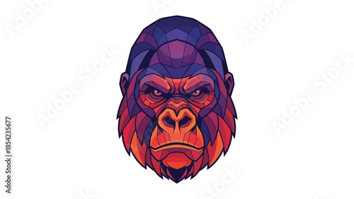Intense gorilla face illustration with vibrant colors and sharp details, looking forward.