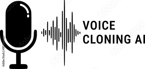 Microphone icon with a sound wave that turns into Voice Cloning AI text. The concept of voice forgery, artificial intelligence, deepfakes, digital threats and cybercrime in the audio environment.