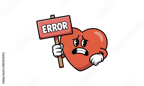 Cartoon heart character holding an error sign vector