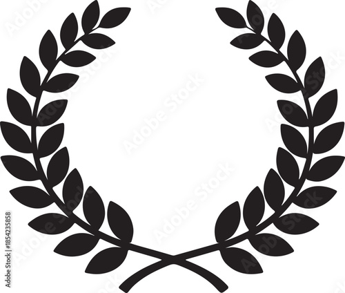 Laurel wreath icon set. Black circular laurel olive branches greek wreath. Vintage laurel wreaths. Winner award of olive leaves, stars of victory, achievement heraldry symbol. Vector illustration.