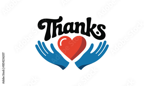 Hands in Gloves Holding Red Heart with Thanks Message