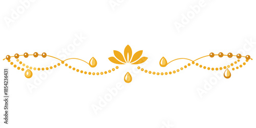 Golden decorative border with lotus and beads, vector