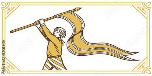 A person proudly holds a flowing flag, vector