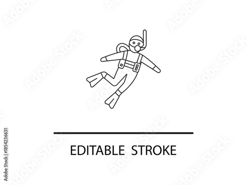 Scuba diver in action with editable stroke.