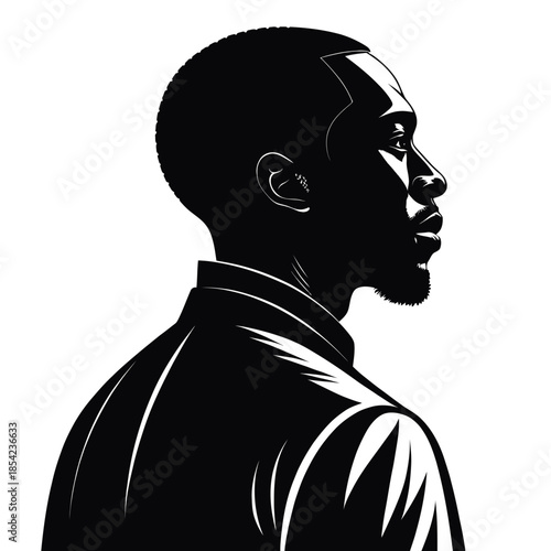 Black and white vector illustration of a man and his reflection
