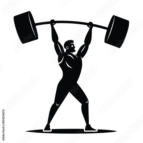 Black and white vector illustration of a man lifting weights