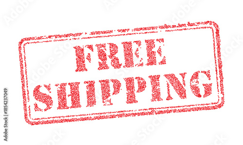 Free shipping red grunge rubber stamp vector illustration isolated on white. Commercial delivery service label for online shop promotion and e-commerce marketing sales tag for logistics cargo freight.