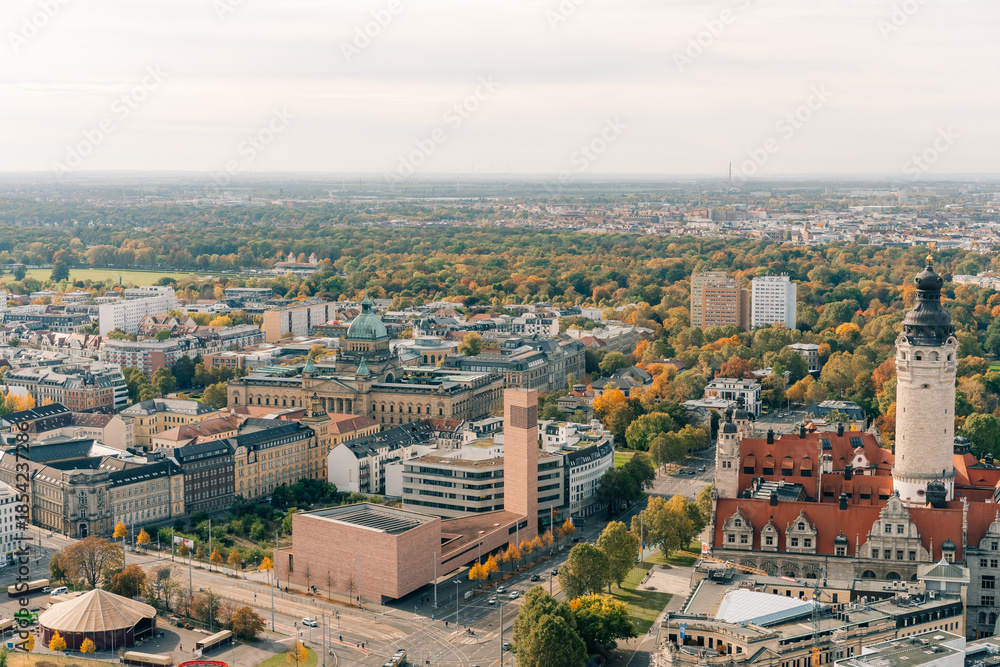 Fototapeta premium The drone aerial view of Leipzig, Germany. Leipzig is the largest city in the German federal state of Saxony