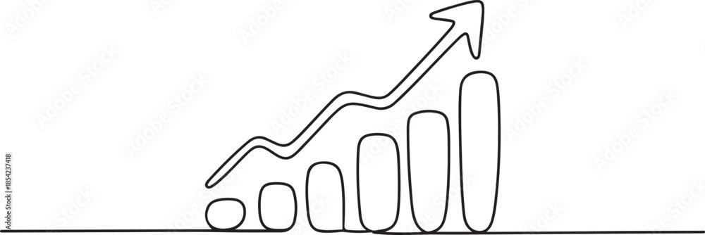 Obraz premium Single one line drawing of increasing profit business graph data. Business financial market growth minimal concept. Modern continuous line draw design. one line Icon drawing