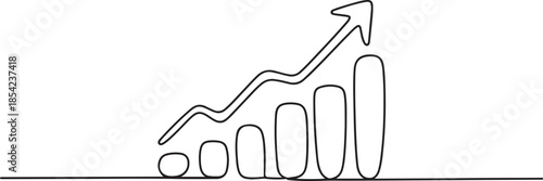 Single one line drawing of increasing profit business graph data. Business financial market growth minimal concept. Modern continuous line draw design. one line Icon drawing