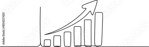 Single one line drawing of increasing profit business graph data. Business financial market growth minimal concept. Modern continuous line draw design. one line Icon drawing