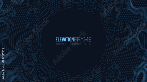 Abstract contour mountain elevation landscape map. Abstract minimal relief topographic map. Terrain contour vector grid with a central place for text.