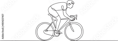 Single continuous line drawing of young agile man cyclist train to pedal cycling fast. Sport lifestyle concept. Trendy one line draw design vector. one line Icon drawing