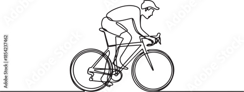 Single continuous line drawing of young agile man cyclist train to pedal cycling fast. Sport lifestyle concept. Trendy one line draw design vector. one line Icon drawing