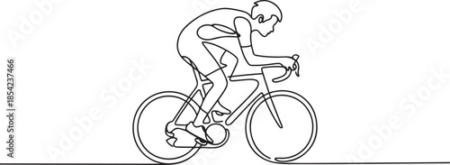 Single continuous line drawing of young agile man cyclist train to pedal cycling fast. Sport lifestyle concept. Trendy one line draw design vector. one line Icon drawing