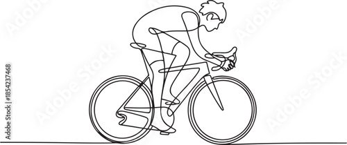 Single continuous line drawing of young agile man cyclist train to pedal cycling fast. Sport lifestyle concept. Trendy one line draw design vector. one line Icon drawing