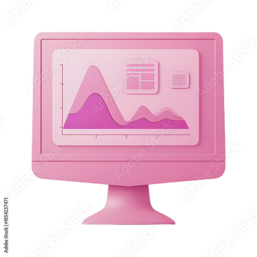 Computer display with vector design interface in modern 3D illustration