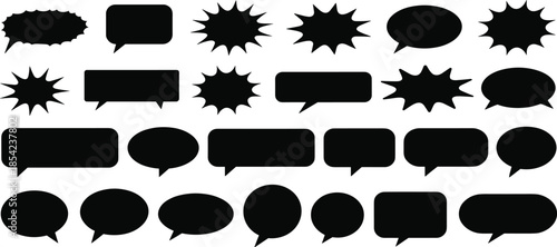 Black speech bubble icons set, comic talk bubbles, message icons, communication symbols, chat bubbles, dialogue balloons, vector illustrations