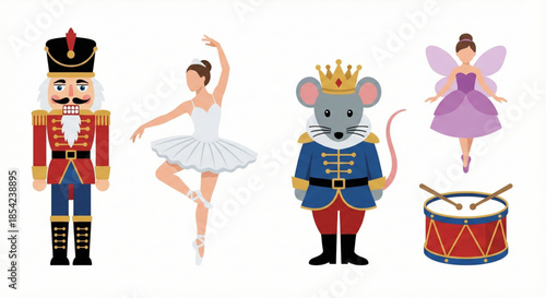Nutcracker Ballet Characters and Drum Illustration