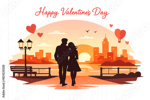 Valentine’s Day Romantic Couple Silhouette Vector Illustration