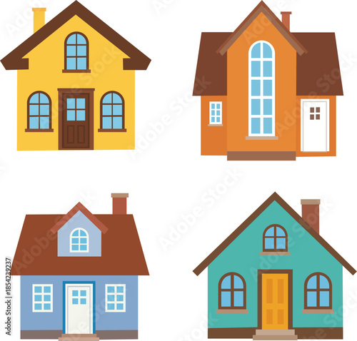 House Vector Set. Colorful Residential Home Icons for Real Estate & Property Design
