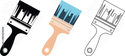 Paintbrush Vector Set. Color, Solid, and Outline Brushes with Paint Drips for Art & DIY Design