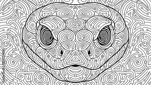 Intricate snake head illustration with detailed patterns and textures.