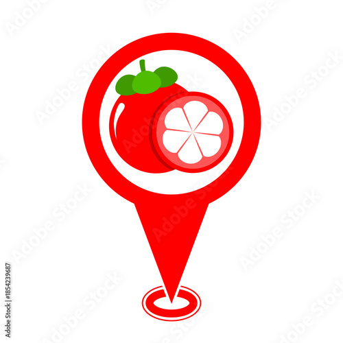 red cute mangosteen location pin icon