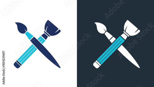 Artistic tools icon set - Blue icon set - Solid icons vector collection - Vector icon set - Line and glyph solid icon set - Icon vector - Flat Design Icon